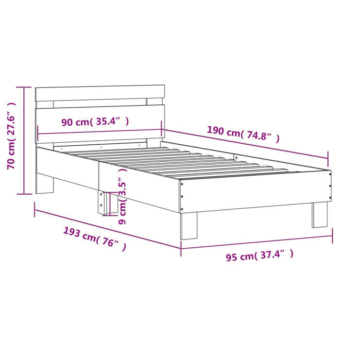 Bed Frame without Mattress with Headboard Black 90x190 cm Single