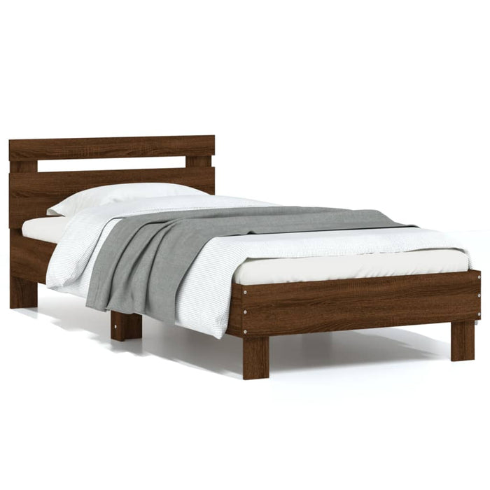 Bed Frame without Mattress with Headboard Brown Oak 90x190 cm Single