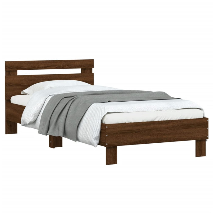 Bed Frame without Mattress with Headboard Brown Oak 90x190 cm Single