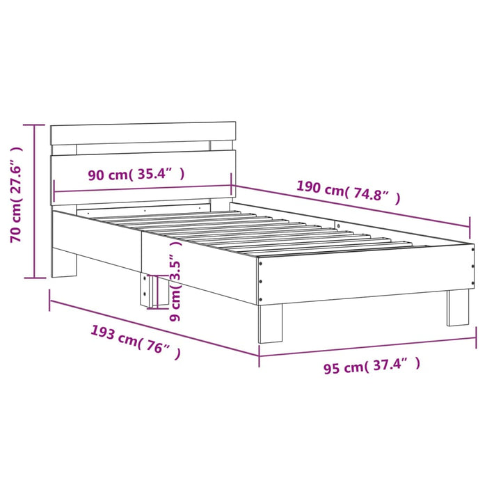 Bed Frame without Mattress with Headboard Brown Oak 90x190 cm Single