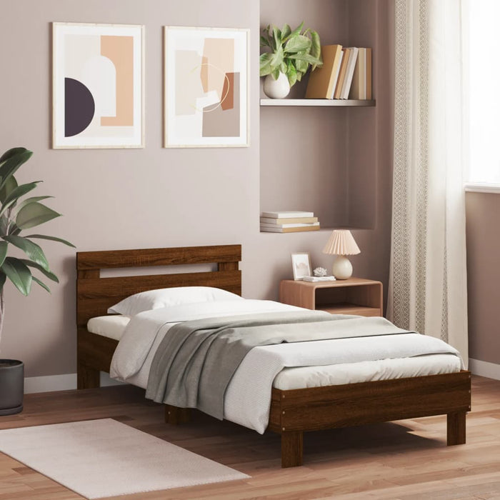 Bed Frame without Mattress with Headboard Brown Oak 90x190 cm Single