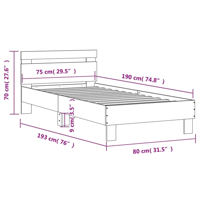 Bed Frame without Mattress with Headboard White 75x190 cm Small Single