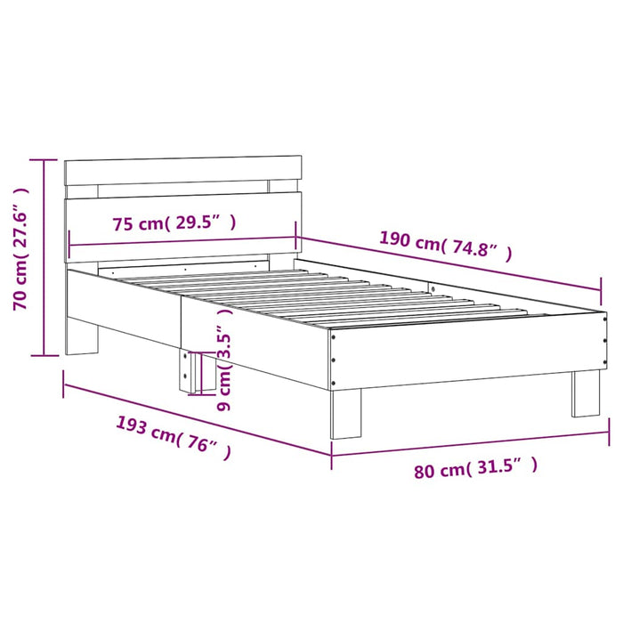 Bed Frame without Mattress with Headboard Sonoma Oak 75x190 cm Small Single