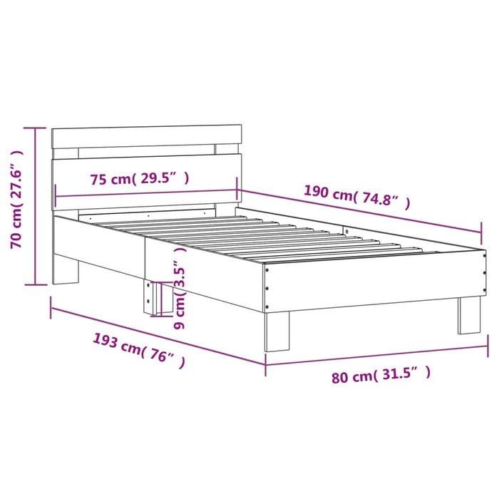 Bed Frame without Mattress with Headboard Concrete Grey 75x190 cm Small Single