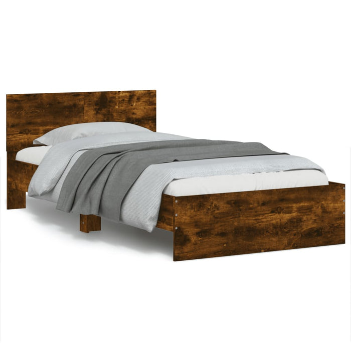 Bed Frame without Mattress with Headboard Smoked Oak 100x200 cm