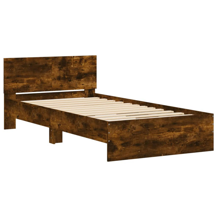 Bed Frame without Mattress with Headboard Smoked Oak 100x200 cm