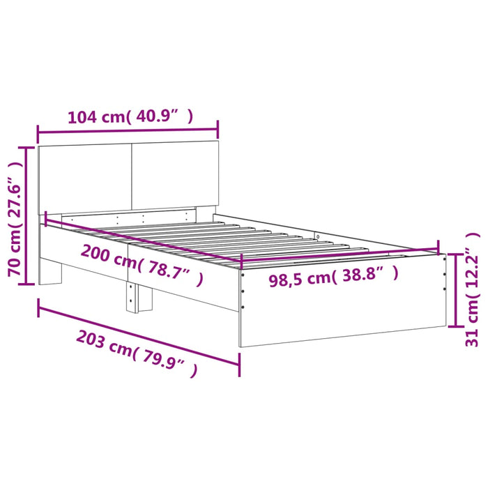 Bed Frame without Mattress with Headboard Smoked Oak 100x200 cm