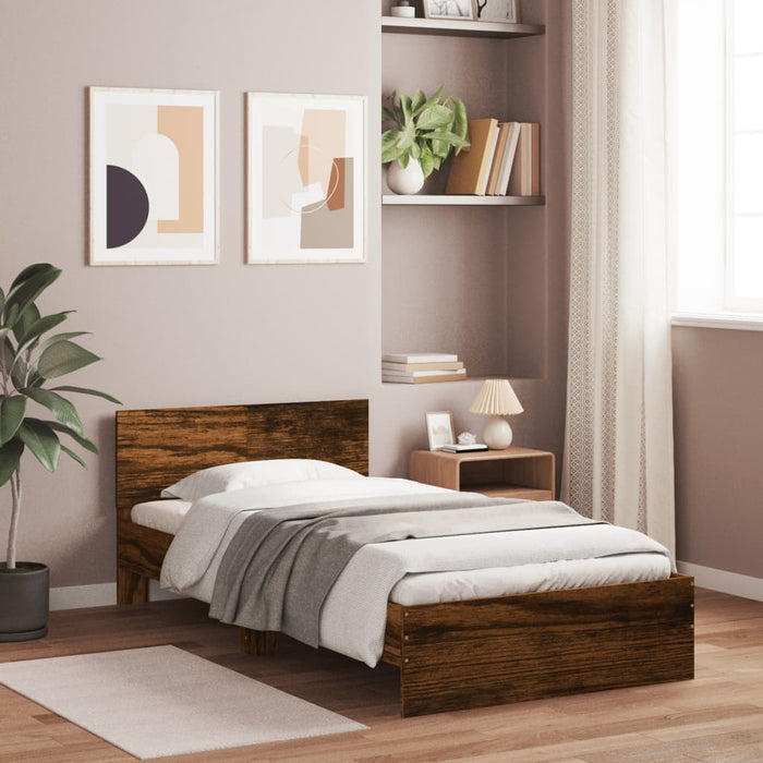 Bed Frame without Mattress with Headboard Smoked Oak 100x200 cm