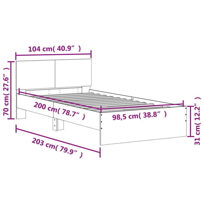 Bed Frame without Mattress with Headboard Brown Oak 100x200 cm