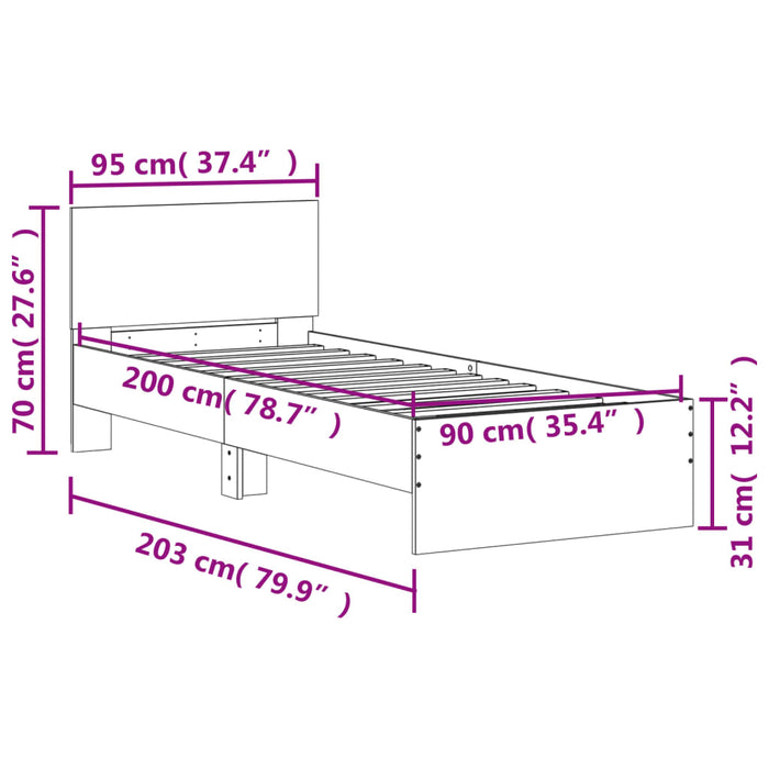 Bed Frame without Mattress with Headboard Brown Oak 90x200 cm