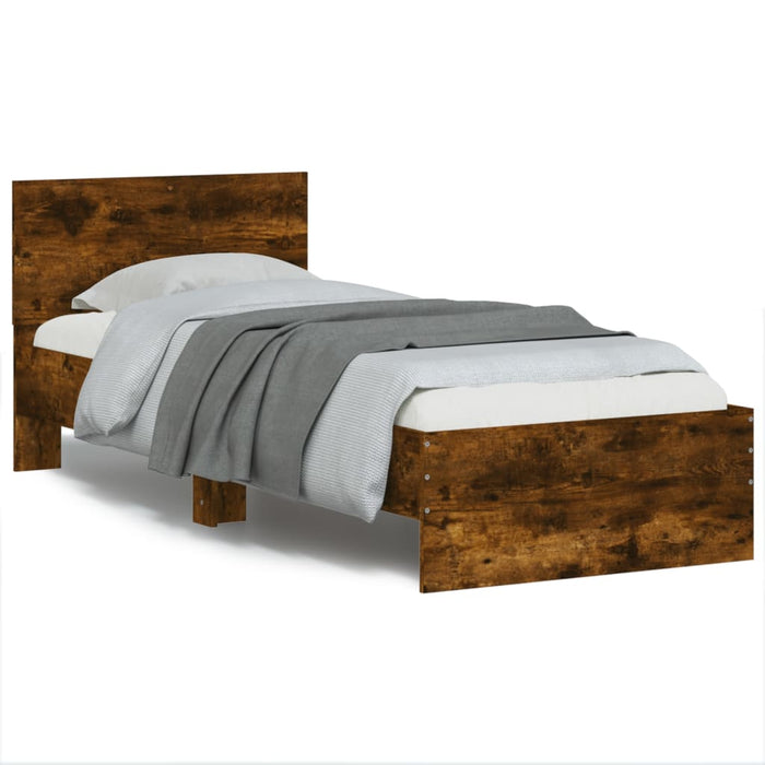 Bed Frame without Mattress with Headboard Smoked Oak 90x190 cm Single