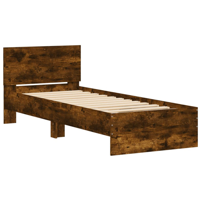 Bed Frame without Mattress with Headboard Smoked Oak 90x190 cm Single