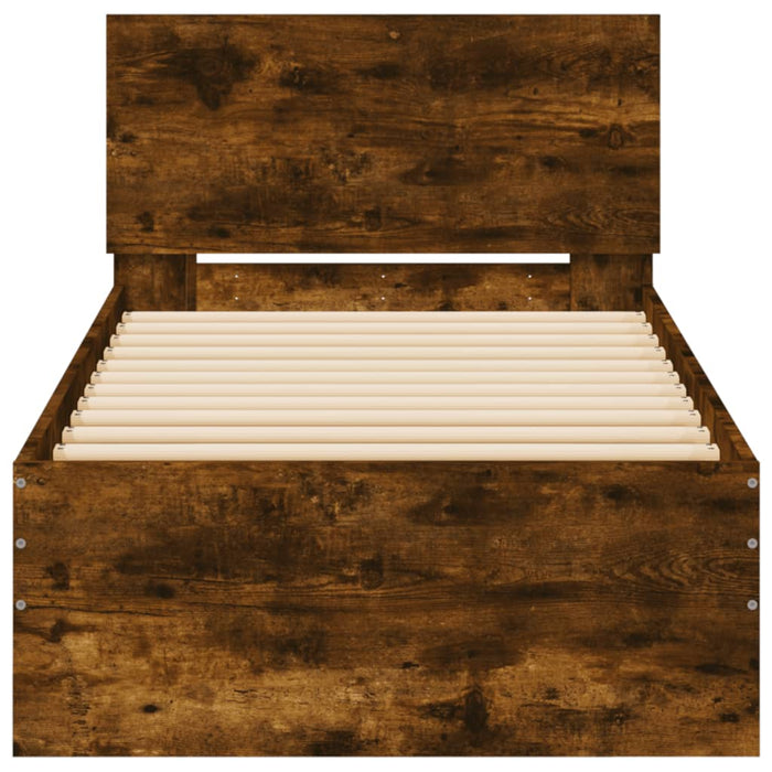 Bed Frame without Mattress with Headboard Smoked Oak 90x190 cm Single