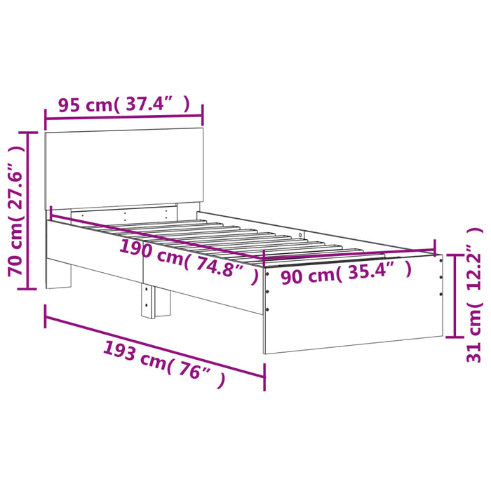 Bed Frame without Mattress with Headboard Smoked Oak 90x190 cm Single