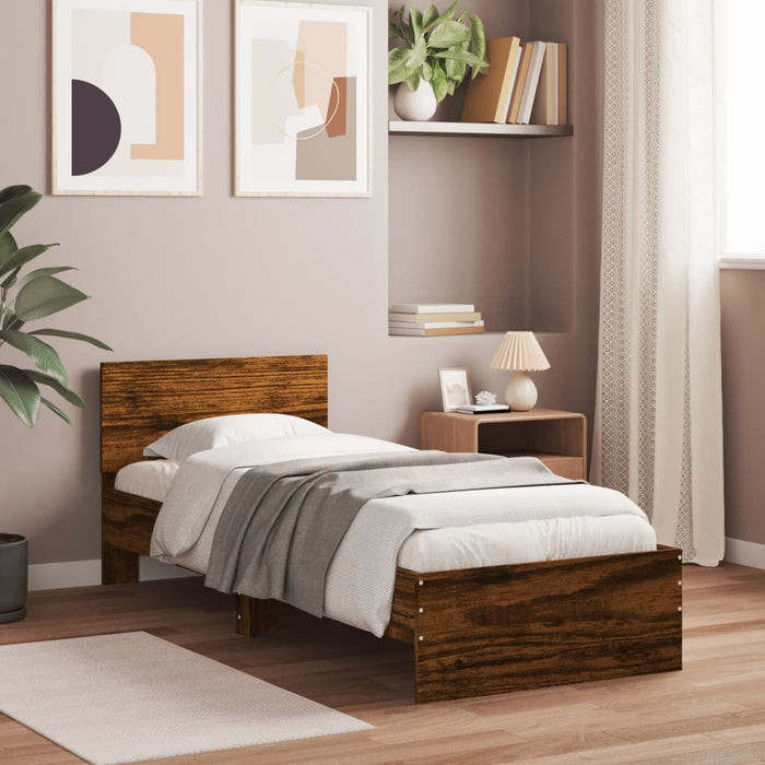 Bed Frame without Mattress with Headboard Smoked Oak 90x190 cm Single