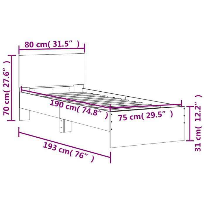 Bed Frame without Mattress with Headboard Sonoma Oak 75x190 cm Small Single