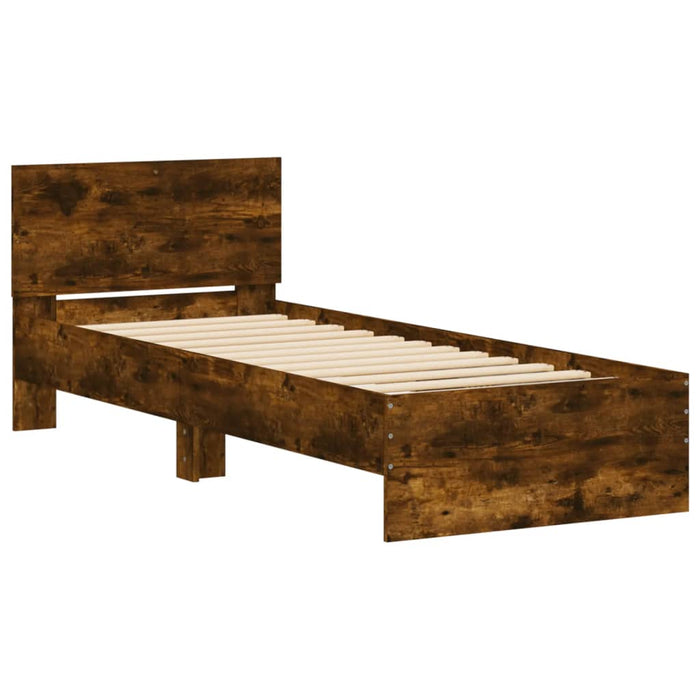 Bed Frame without Mattress with Headboard Smoked Oak 75x190 cm Small Single