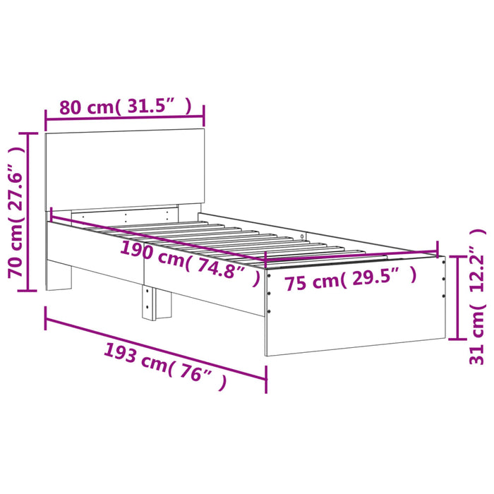 Bed Frame without Mattress with Headboard Smoked Oak 75x190 cm Small Single