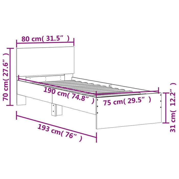 Bed Frame without Mattress with Headboard Brown Oak 75x190 cm Small Single