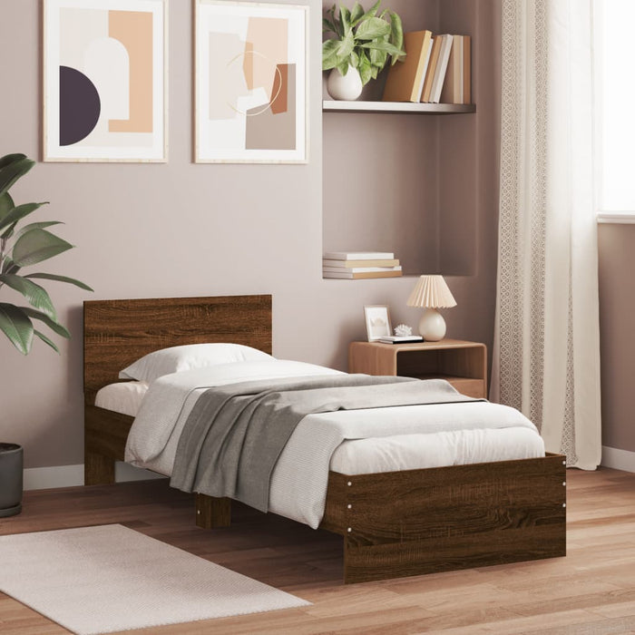 Bed Frame without Mattress with Headboard Brown Oak 75x190 cm Small Single