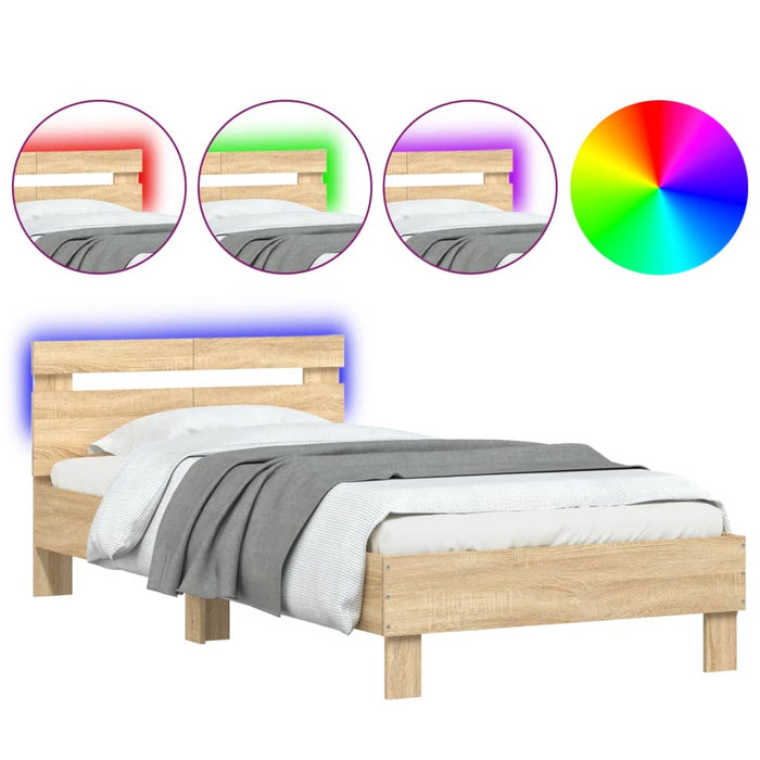 Bed Frame without Mattress with LED Lights Sonoma Oak 100x200 cm