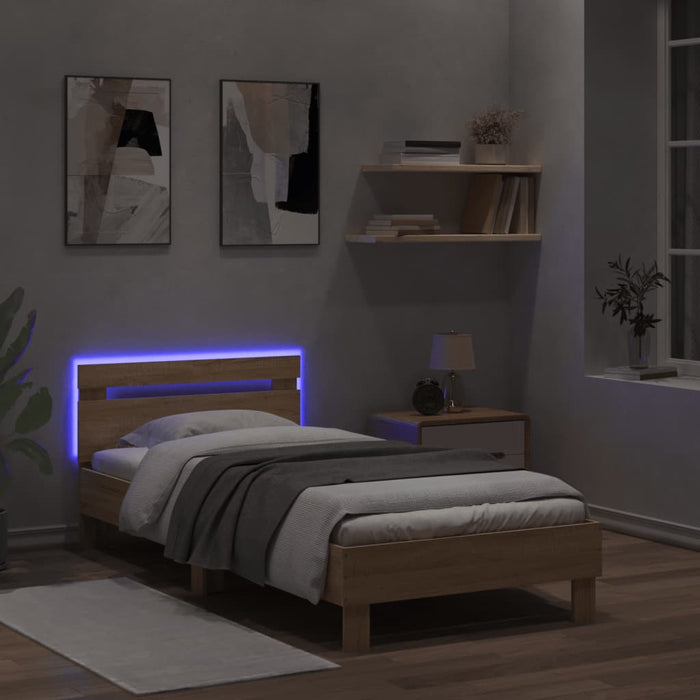 Bed Frame without Mattress with LED Lights Sonoma Oak 100x200 cm