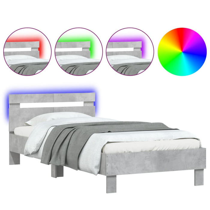 Bed Frame without Mattress with LED Lights Concrete Grey 100x200 cm