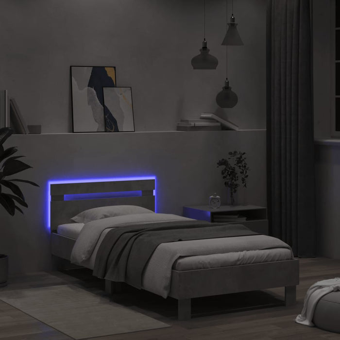 Bed Frame without Mattress with LED Lights Concrete Grey 100x200 cm