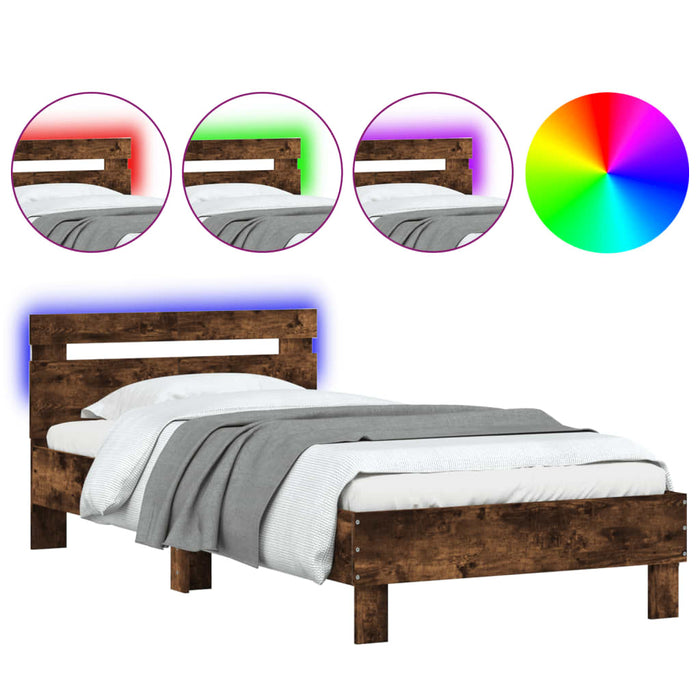 Bed Frame without Mattress with LED Lights Smoked Oak 100x200 cm