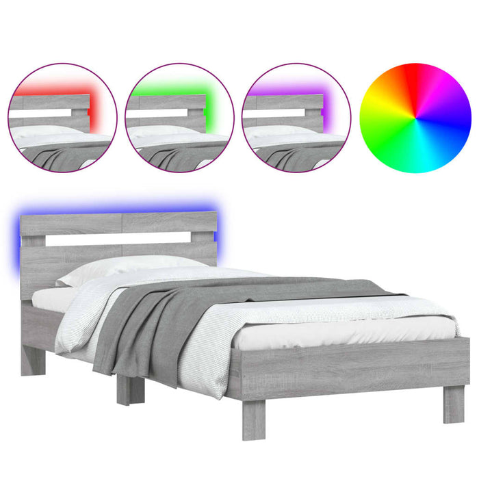 Bed Frame without Mattress with LED Lights Grey Sonoma 100x200 cm