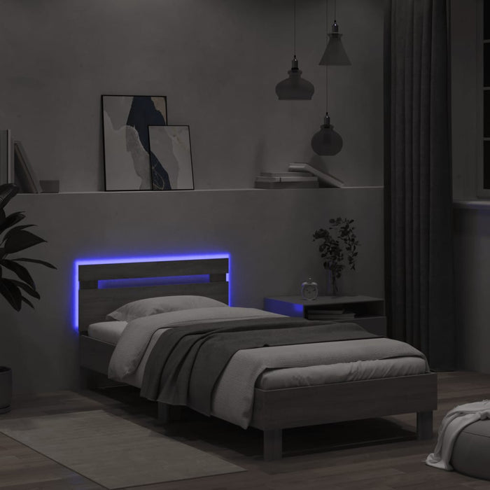 Bed Frame without Mattress with LED Lights Grey Sonoma 100x200 cm