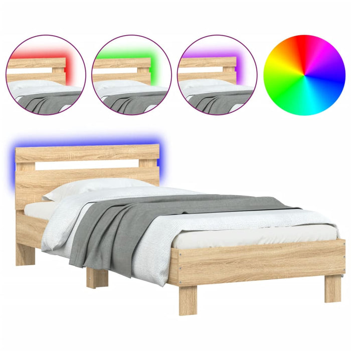 Bed Frame without Mattress with LED Lights Sonoma Oak 90x200 cm