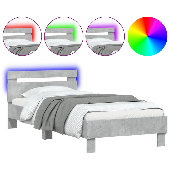 Bed Frame without Mattress with LED Lights Concrete Grey 90x200 cm