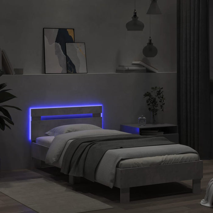 Bed Frame without Mattress with LED Lights Concrete Grey 90x200 cm