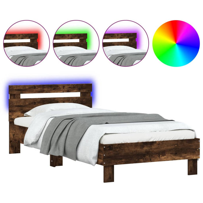 Bed Frame without Mattress with LED Lights Smoked Oak 90x200 cm