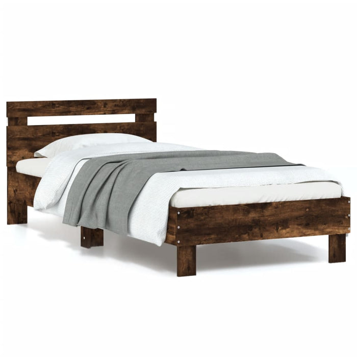 Bed Frame without Mattress with LED Lights Smoked Oak 90x200 cm