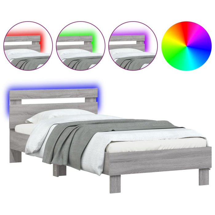 Bed Frame without Mattress with LED Lights Grey Sonoma 90x200 cm