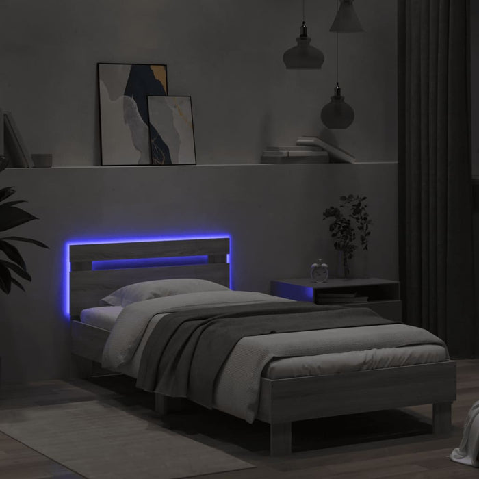 Bed Frame without Mattress with LED Lights Grey Sonoma 90x200 cm