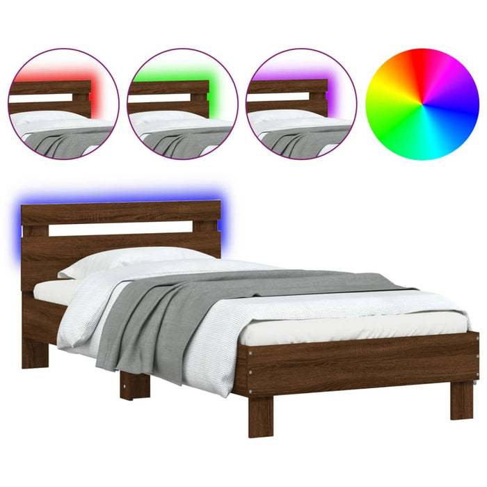 Bed Frame without Mattress with LED Lights Brown Oak 90x200 cm