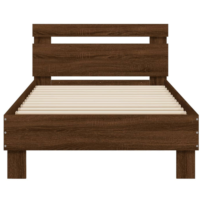 Bed Frame without Mattress with LED Lights Brown Oak 90x200 cm