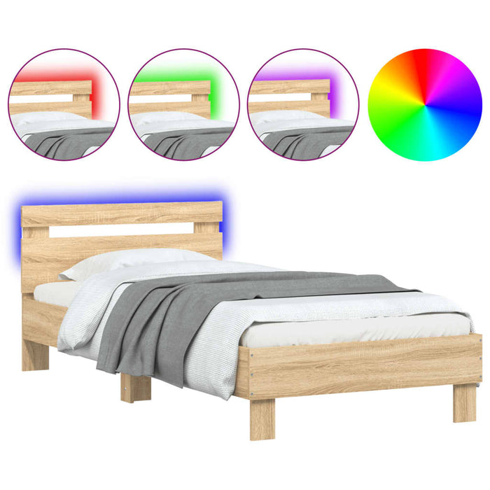 Bed Frame without Mattress with LED Lights Sonoma Oak 90x190 cm Single