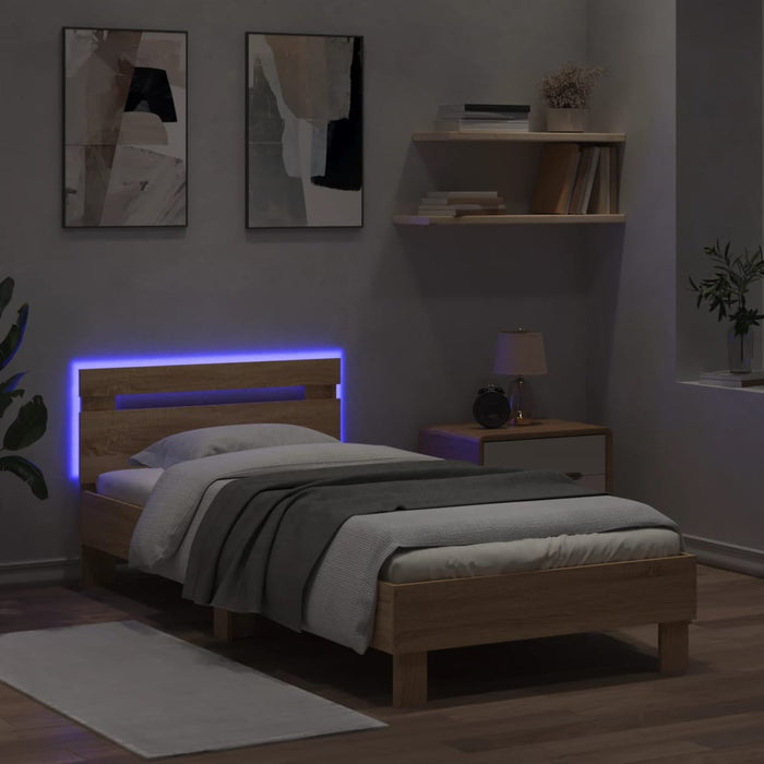 Bed Frame without Mattress with LED Lights Sonoma Oak 90x190 cm Single