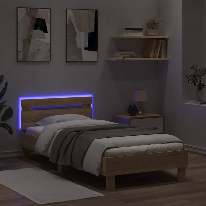 Bed Frame without Mattress with LED Lights Sonoma Oak 75x190 cm Small Single