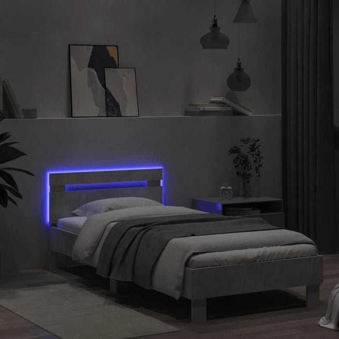 Bed Frame without Mattress with LED Lights Concrete Grey 75x190 cm Small Single