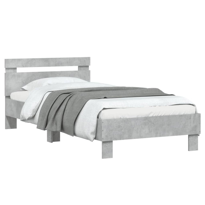 Bed Frame without Mattress with LED Lights Concrete Grey 75x190 cm Small Single