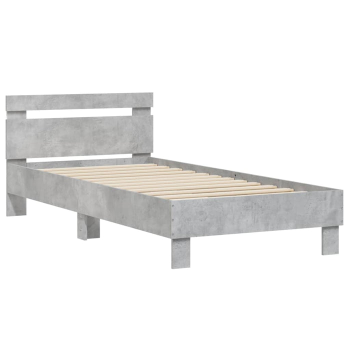 Bed Frame without Mattress with LED Lights Concrete Grey 75x190 cm Small Single