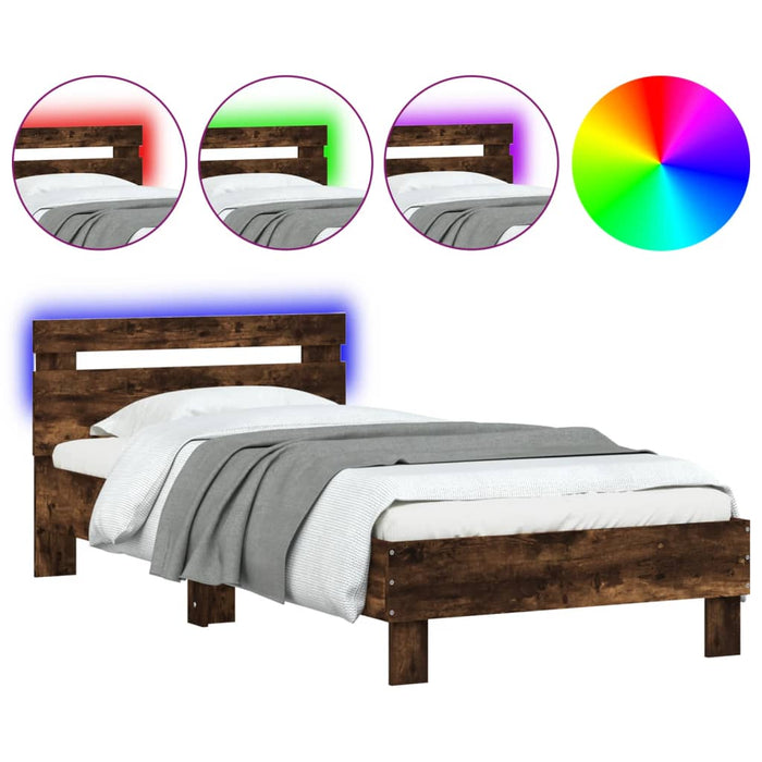 Bed Frame without Mattress with LED Lights Smoked Oak 75x190 cm Small Single