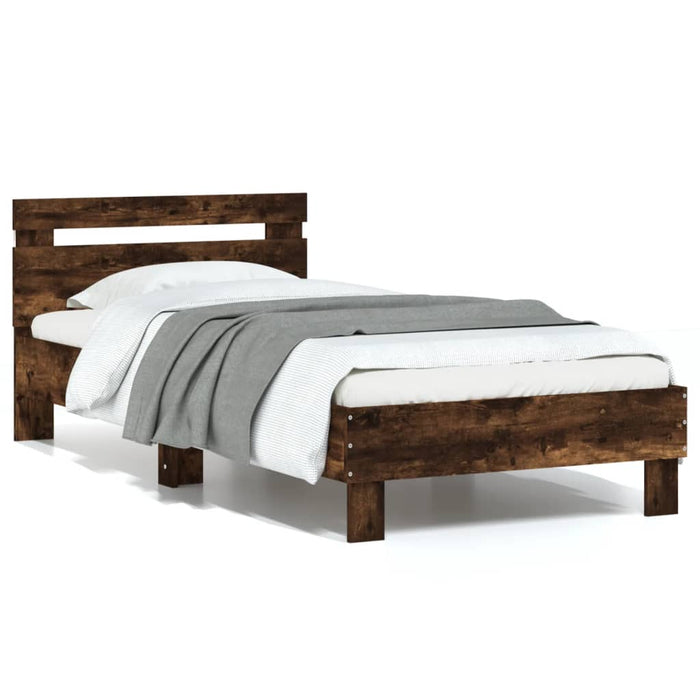 Bed Frame without Mattress with LED Lights Smoked Oak 75x190 cm Small Single