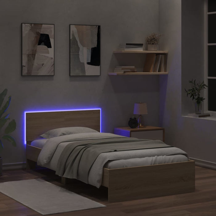 Bed Frame without Mattress with LED Lights Sonoma Oak 100x200 cm