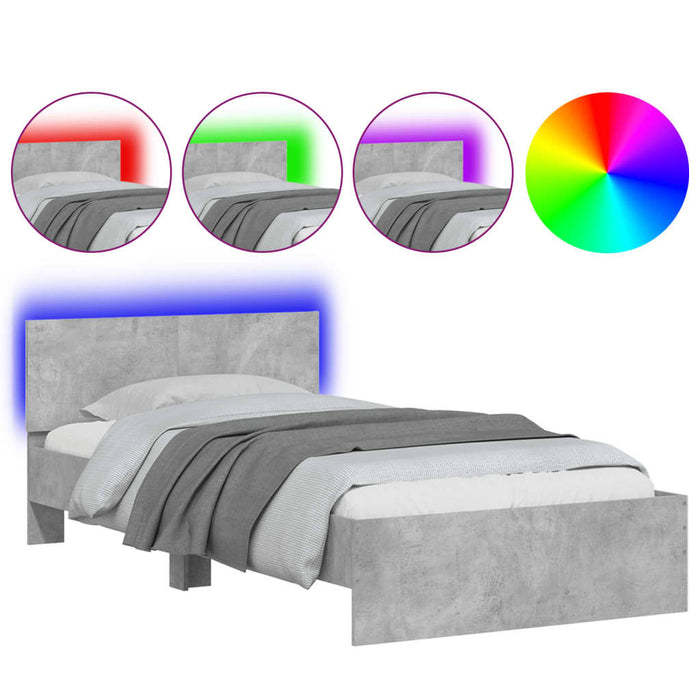 Bed Frame without Mattress with LED Lights Concrete Grey 100x200 cm